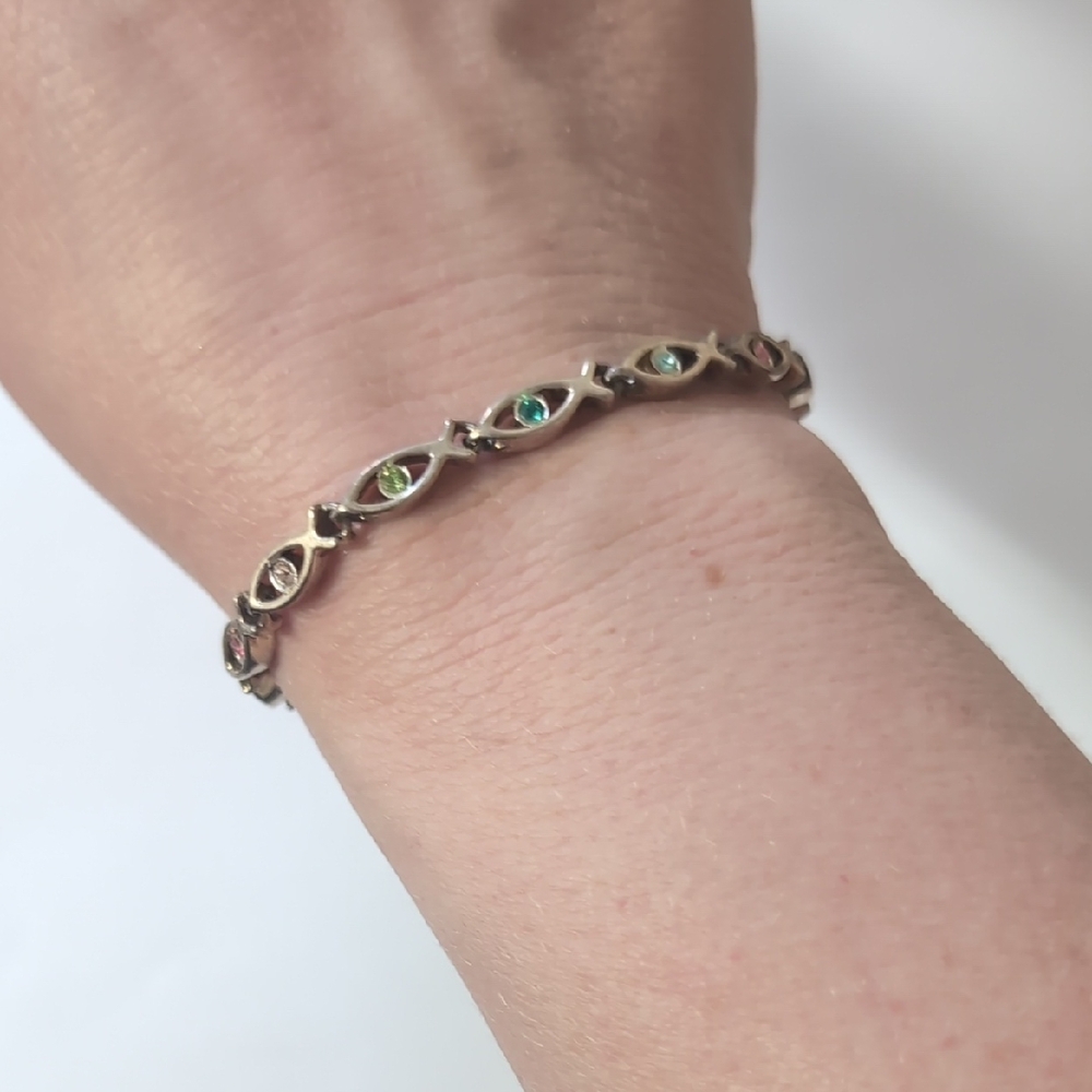 Elegant Silver And Rainbow Stones Tennis Bracelet